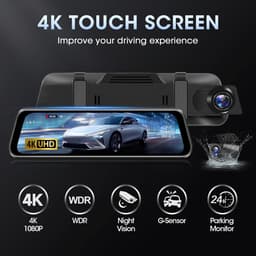 SnelShoppen - 4K Dashcam met WiFi 10 Inch Spiegel, Achteruitrijcamera, 170° Groothoek, Nachtzicht, G-Sensor, Auto Spiegel voor Veiligheid en Bewaking — thumbnail 5