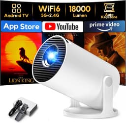 SnelShoppen - Mini Beamer 1080P met Android TV, WiFi 6 & Bluetooth 5.2, Compacte Projector met 180° Rotatiefunctie voor Feest, Camping en Thuisgebruik — thumbnail 1