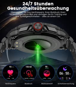FOSMET Smartwatch Heren - 1200mAh accu - Smartwatch Heren Militair Kwaliteit - 60 dagen standby - Rugged Horloge Heren - Stappenteller - Hartslagmeter - Slaapmonitor - Belfunctie - Kompas - Waterdicht - Sport Horloge - Geschikt voor Android en iOS — thumbnail 2