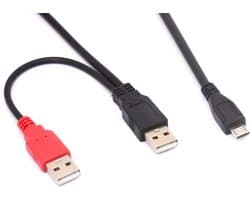 Micro B Splitter Kabel - Y Adapter - Externe Schijf Voeden - Dubbele USB A Input - 80 cm - Zwart