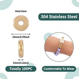 304 Roestvrijstalen Plat Ronde Afstandskralen 10mm - Set van 100 Stuks - Gouden Metalen Schijf Kralen voor Sieraden Maken — thumbnail 4