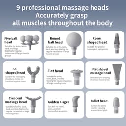 Massagepistool met 5 koppen - Spiermassager - 9 vervangende massagekoppen - Lichaamsmassager - Rugmassager - Compact en draagbaar - Impactmassager voor op reis — thumbnail 2