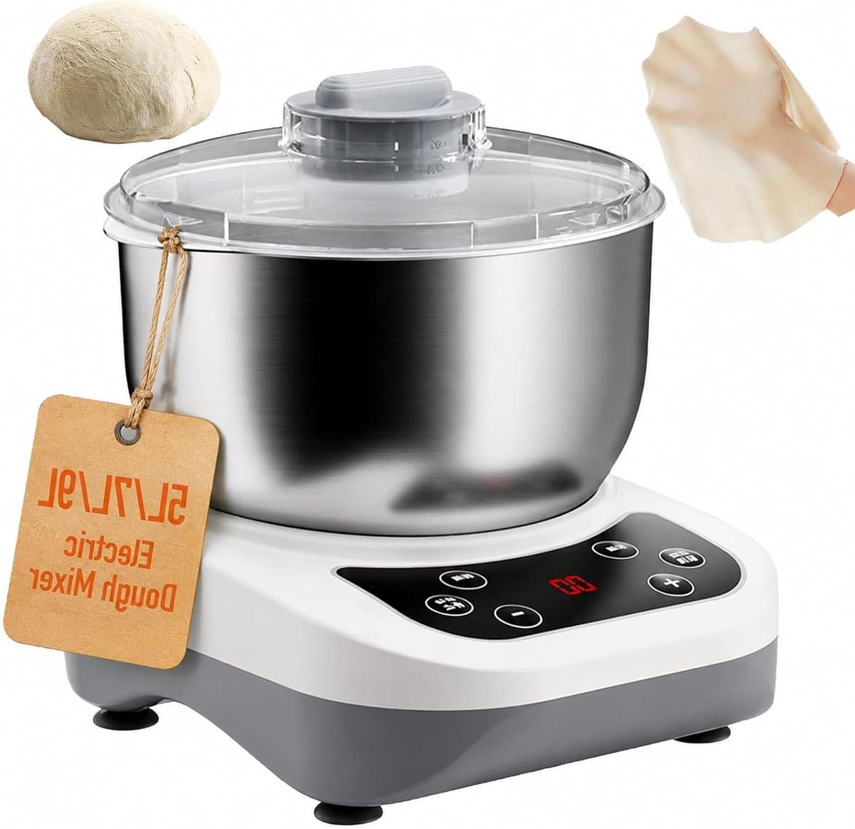Elektrische deegmixer - Automatische kneedmachine - Thuis bakken - Met fermentatie - 9L capaciteit - Zilver — afbeelding 1