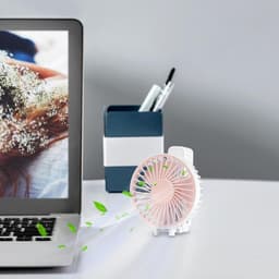 Handventilator - Draagbare Ventilator - Mini Ventilator - USB Oplaadbaar - 3 Standen - Draadloze Tafelventilator - Voor Thuis, Kantoor, Buiten En Reizen - Wit / Roze — thumbnail 3