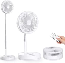 VHV-Draadloze Statiefventilato- Stille Tafelventilator en Staande Ventilator - Opvouwbaar en USB Oplaadbaar - 4 Snelheden en Timer - Wit — thumbnail 1