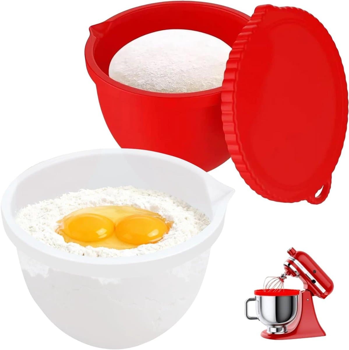 Kommenset Keukenmachine - Mixer kommen - Bakken en Koken - Set van 2 - Standaard maat - Wit en Rood — afbeelding 1