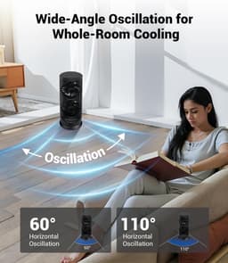 Torenventilator, 42 inch draagbare oscillerende stille koelventilator met afstandsbediening, 3 modi en snelheidsinstellingen, ingebouwde timer LED-display staande vloerventilatoren veilig voor slaapkamer, thuiskantoor, zwart — thumbnail 2