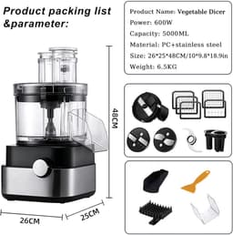 Elektrische groentesnijder - Keukenmachine - Maaltijden Bereiden - 5 snijfuncties - 5 liter inhoud - Zilver — thumbnail 4