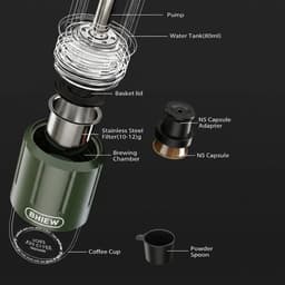 Draagbare Elektrische Espressomachine2-in-1 –Mini Reis Espressomachine - Mini Koffiemachine – Voor Camping, Auto & Reizen – Afmeting 205,0 cm – Gewicht 440,0 g – Kleur Groen — thumbnail 3