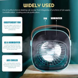 Draagbare Airco en Luchtbevochtiger 2-in-1 - Tafelventilator met 3 Snelheden - Oplaadbaar via USB - Voor Thuis, Kantoor en op Reis - 1 Stuk (Blauw) — thumbnail 5