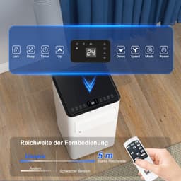 TEKROA® Mobiele Airco 3-in-1 - 9000 BTU Airconditioner met Afstandsbediening, 24u Timer & Wielen - Wit — thumbnail 3