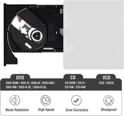 Externe DVD Brander - CD RW Writer - Bestanden Archiveren - Geïntegreerde Kabelopslag - 15.2 cm Lang - Zwart — thumbnail 4