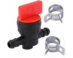 Brandstofafsluitklep grasmaaier – Benzinekraan met 2 klemmen, geschikt voor 6-8 mm slang