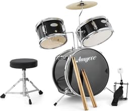 Compleet 3-Delig Kinder Drumstel - Zwart - Inclusief Krukje, Pedaal en Drumstokken - Voor Beginners — thumbnail 1