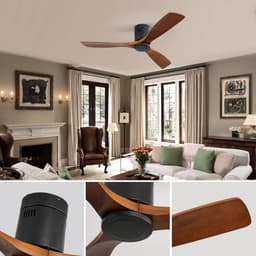 Re-purelife® Koel Zomer Collectie grote plafondventilator met licht voor woonkamer, eetkamer of ruime slaapkamer | ventilator met Metal & Wood | afstandsbediening, 6 snelheden en winterstand | 18W LED | modern design zwart 132 × 132 × 24 cm — thumbnail 2
