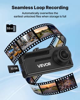 VEVOR 4k Dashcam voor Auto, voor- en Achterkant, 1080p Dubbele Autocamera Met GeïNtegreerde Gps G-Sensor en Geheugenkaart (32 Gb), 3,18 Inch Scherm, 129° + 125° Groothoek, Loopopname, Parkeermodus, Zwart — thumbnail 4