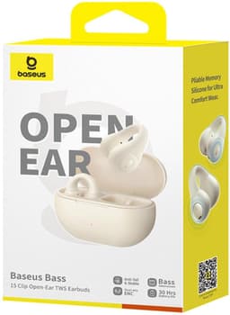 Baseus Bass 15 Clip -Open-Ear Oordopjes Draadloze Hoofdtelefoon met Oplaadetui,Sport koptelefoon – Sport oordopjes -Clip On Oordopjes -Wit — thumbnail 3