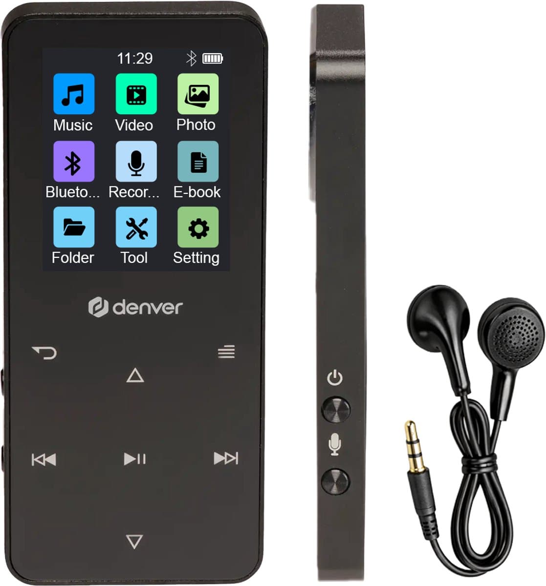 Denver MP3/MP4 Speler - Bluetooth - Shuffle/Repeat - SD kaart tot 128GB - Incl. oordopjes - Dictafoon - MP1830B - Zwart — afbeelding 1