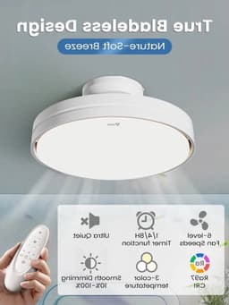 Plafondventilator – Ventilator Zonder Bladen – Bladloze Ventilator – LED Ventilator – Dimbare Plafondventilator – Stil Met Afstandsbediening – 30W LED Verlichting Met 3 Kleurtemperaturen — thumbnail 1