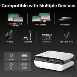 Beamer Mini Projector 1080P Full HD Draagbaar met Bluetooth 5.1 – Compacte Thuisbioscoop met 200 Inch Scherm – HDMI USB Smartphone Laptop — thumbnail 5