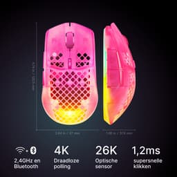 SteelSeries Aerox 3 Wireless Gen 2 - Draadloze Gaming Muis - 4000 Hz Polling Rate - Magenta/Roze — thumbnail 3