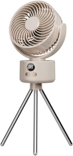 Bureau ventilator – Mini ventilator – Campingventilator - USB ventilator – Met statief - 3600 mAh – 3 snelheidsstanden – Automatisch zwenkend – Draagbare ventilator voor thuis, kantoor camping –15*8.5*39cm - Crèmewit — thumbnail 1
