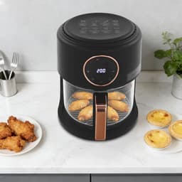 Glazen Airfryer - Heteluchtfriteuse Kom - Gezond Koken - Zichtbaar Kookproces - 4.2 Liter - Zwart — thumbnail 4