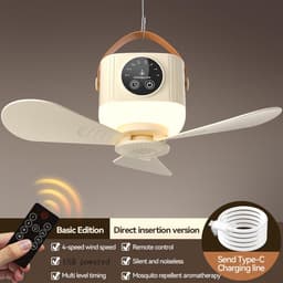 KZQ Draagbare tentventilator plafondventilator 4 snelheden stil dimbaar LED licht afstandsbediening met timer voor camping tent RV — thumbnail 3
