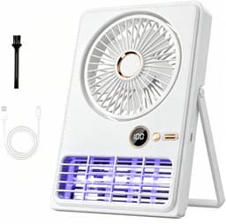 Tafelventilator-draagbare ventilator-bureau ventilator-buiten ventilator-draagbare oplaadbare ventilator - Ventilator met muggenlamp - 90° kantelbaar en inklapbaar - 5 instelbare snelheden - Geschikt voor bureaus, slaapkamers en kamperen - wit — thumbnail 1
