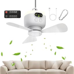 Draagbare Plafondventilator - Draadloze Ventilator - Kamperen en Buiten - Afstandsbediening - 25 cm - Wit — thumbnail 1
