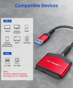 SATA naar USB Adapter - Externe Harde Schijf Kabel - Data Overzetten - Ondersteunt UASP Trim - 2.5 inch - Rood — thumbnail 4