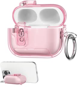 kwmobile Transparante hoofdtelefooncase voor Apple Airpods Pro 3 hoes - Headphones TPU cover met standaardfunctie en veiligheidsvergrendeling - poederroze — thumbnail 1