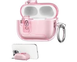 kwmobile Transparante hoofdtelefooncase voor Apple Airpods Pro 3 hoes - Headphones TPU cover met standaardfunctie en veiligheidsvergrendeling - poederroze