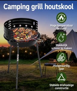 Homelux Draagbare houtskoolgrill - Met windscherm - BBQ - Hoogte verstelbare - Driepoot campinggrill voor tuin - Balkon en buitengebruik — thumbnail 5