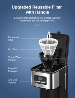 Yabano Digitaal filterkoffiezetapparaat met timer, permanent filter, touchscreen, 900 W, 1,5 L, roestvrij staal — thumbnail 5