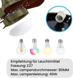 NETTLIFE Plafondventilator Met Verlichting - E27 - messing - 6 Bladen Ventilator - met Afstandsbediening - 75cm - Timing Plafondlamp - Voor Woonkamer | Slaapkamer | Keuken | Eetkamer — thumbnail 4