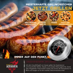 KESSER® Houtskoolbarbecue XL Barbeque Houtskool met Deksel, Wielen, Roestvrij Stalen Handvat, Barbecuerooster en Thermometer, 8 Spiesen met Zakje & siliconen Borstel, grote BBQ Camping Terras Tuin — thumbnail 3