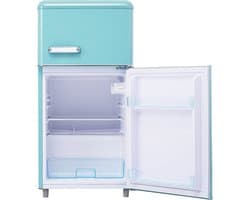 Merax Retro Mini Koelkast – Tafelmodel Koel-vriescombinatie 91 cm – 72L Inhoud – 21L Vriesvak en 51L Koelvak – Energieklasse E – Cyaan Blauw