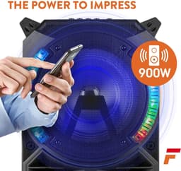 Party speaker Bluetooth - Fenton LIVE280 - 900 Watt - Partybox op accu - karaoke set met 2 microfoons — thumbnail 3