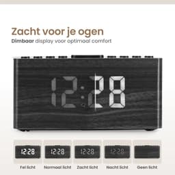 Neveda Digitale Wekkerradio Met Draadloze Oplader Telefoon - Wekkers digitaal op netstroom - Klokradio Slaapkamer - Voor kinderen & Volwassenen - Grijs Hout — thumbnail 4