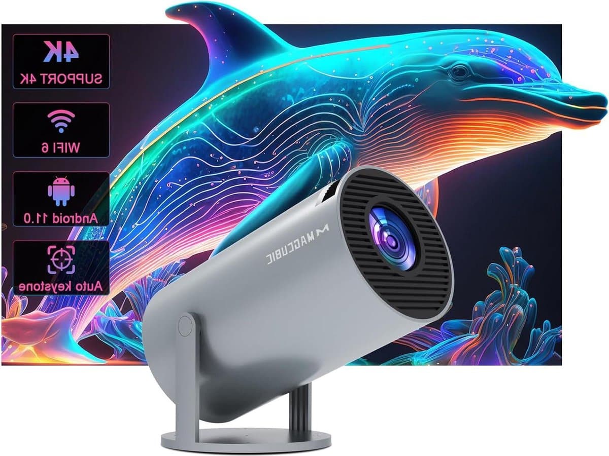 Mini-beamer Auto Keystone 4K/200 ANSI projector met wifi 6 BT 5.0 - Draagbaar, 130 inch scherm, 180 graden rotatie - Geïntegreerd Android-besturingssysteem 11.0 Beamer — afbeelding 1