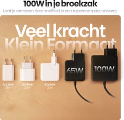 Phreeze 100W GaN Snellader met USB-C Kabel 1.8 Meter - Voedingsadapter USB C - Laptop Oplader geschikt voor MacBook Pro, Dell XPS, Nintendo Switch, ZenBook, HP Envy en meer — thumbnail 2