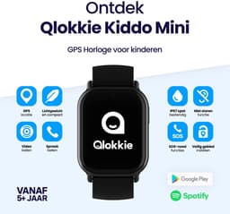 Qlokkie Kiddo Mini - GPS horloge kind - Smartwatch kinderen - GPS tracker kind met nauwkeurige locatiebepaling - GPS horloge kind met simkaart - Stel veilige zones in - SOS functie - Zwart — thumbnail 2