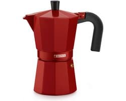 MONIX Fresa | Italiaans aluminium koffiezetapparaat, 6 kopjes, aardbeikleur, geschikt voor alle soorten werkbladen, behalve inductie