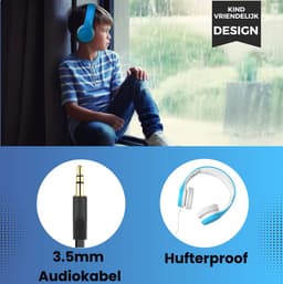 WiseQ Junior Kinderkoptelefoon met Draad – Koptelefoon Jongens – Koptelefoon Kind voor Tablet en School – Hoofdtelefoon met Kabel – 85 dB Volumebegrenzer – Opvouwbaar – Met Stickers – Blauw — thumbnail 2