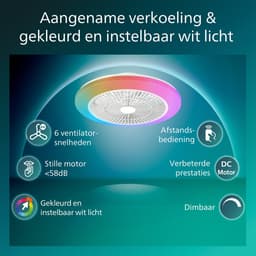 Philips Amigo Plafondventilator - Ingebouwde LED-lamp - Wit en gekleurd licht - Dimbaar - 20W+40W - Inclusief afstandsbediening - 4400 Lumen - Diameter: 480mm — thumbnail 4