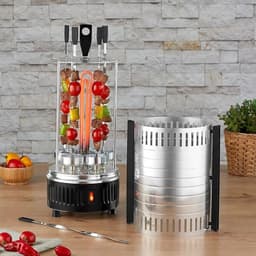 Aurixi® Kebab Grill – Verticale Grill Inclusief 5 Kebab Spiezen – Donorgrill Met Opvangbakjes – Shoarmagrill - Kebabgrill - Grill Apparaat Inclusief Aluminium Body – Zwart - 25cm x 25cm x 50cm — thumbnail 4
