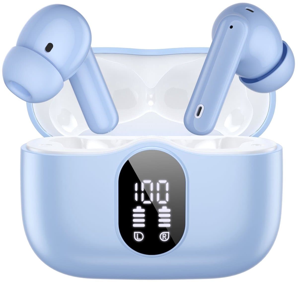 SBG Draadloze Oordopjes - Noise Cancelling - Headset - Bluetooth 5.4 - Earbuds oplaadcase - LED Display - Met Microfoon - Extra dopjes - Lichtblauw — afbeelding 1