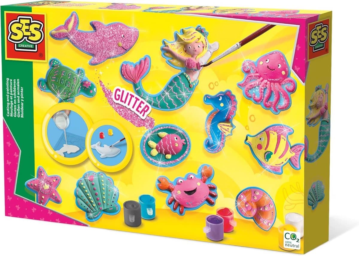 Gips Gieten en Schilderen Set met Oceaanfiguren en Roze Glitter — afbeelding 1