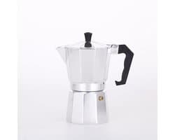 Mokapot met een inhoud van 6 kopjes, aluminium behuizing, een klassieke espressomachine voor thuisgebruik en op de camping.